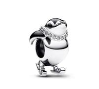 The Charmery Ciondolo a forma di pinguino che scia, in argento 925, compatibile con braccialetti Pandora, Trollbeads, Chamilia, Biagi e molti altri braccialetti con charm del Regno Unito.