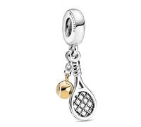 The Charmery Ciondolo a forma di racchetta da tennis e palla da tennis, in argento 925, compatibile con ciondoli Pandora, Trollbeads, Chamilia, Biagi e molti altri braccialetti con charm del Regno