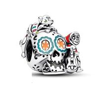 The Charmery Ciondolo a forma di teschio Disney Coco Miguel e Dante, in argento Sterling 925, compatibile con ciondoli Pandora e molti altri braccialetti con ciondoli del Regno Unito.