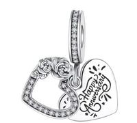 The Charmery Happy Anniversary - 2 ciondoli a forma di cuore in argento Sterling 925, compatibili con ciondoli Pandora e molti altri braccialetti con ciondoli del Regno Unito.