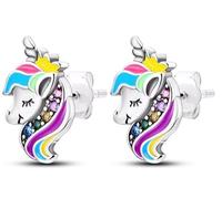 The Charmery Orecchini a forma di unicorno, in argento Sterling 925, multicolore