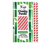 The Cheeky Panda Cannucce di carta in bambù, 250 cannucce colorate con strisce rosse