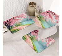 The Cherry Trees By The River - Set di 3 tappetini da bagno in memory foam, morbidi e assorbenti e a forma di U, decorazione per la casa, asciugatura rapida
