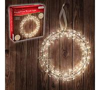 The Christmas Workshop 89060 - Ghirlanda luminosa con gemme di cristallo, 100 LED a luce bianca calda, diametro 40,6 cm, funzionamento a batteria, nastro per appendere incluso, cornice argentata,