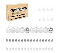 The Christmas Workshop Set di 50 palline infrangibili testurizzate, eleganti decorazioni per albero di Natale con corda da appendere, varie dimensioni e stili (argento)