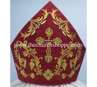 The Church Shoppe MITRE Bishop's Mitra Con Ricamo CROSS ROSSO NEW