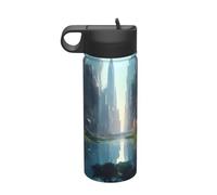The City on the Water - Borraccia termica per il tempo libero, con cannuccia in acciaio inox (510 ml), adatta per campeggio, fitness, escursioni all'aria aperta,