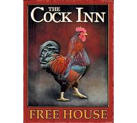 The Cock Inn Free House Grande Insegna In Acciaio 400Mm X 300Mm (Og)