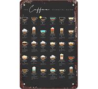 The Coffee Essential Guide, poster con stampa per caffetteria, caffetteria, bar, decorazione rustica, targa vintage in latta per caffè, decorazione per la casa, 20 x 30 cm