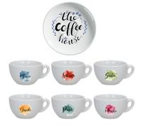 "The Coffee House" Set 6 Tazzine da Caffè + Piattini in Ceramica Personalizzati con Nomi e Scatola Rossa Idea Regalo Originale Compleanno Natale Feste Cucina Prima Colazione Mattina Arredo Casa Tavola
