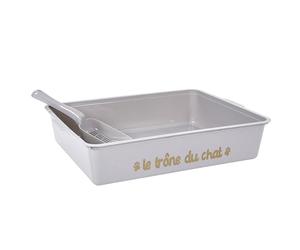 THE CONCEPT FACTORY, AN0017 Cat Litter Tray Hygienic and Aesthetic Solution Harmonious Integration Practicality with Integrated Scoop Grey Litter