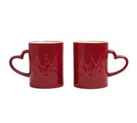 THE CONCEPT FACTORY, KA0385, Amour Mug X2 in Ceramica Resistente, Design Romantico con Scritta Love, Perfetta per Le Coppie, di Facile Manutenzione, capienza generosa, Rosso, 300ml