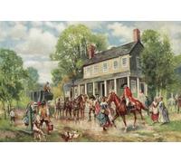 The Concord Stage. Dopo un'opera di E. Percy Moran. Concord e la vicina Lexington furono i luoghi dei primi impegni militari della guerra rivoluzionaria americana. L'immagine mostra un soldato inglese