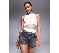 The Couture Club - Pantaloncini di jeans grigio slavato con fascia in vita rimovibile stile boxer 38