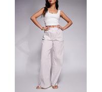 The Couture Club - Pantaloni a doppio strato con fondo ampio e motivo a righe color beige e bordeaux-Rosso 50