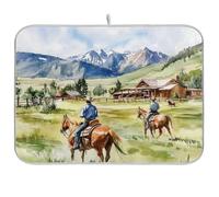 The Cowboy Ranch in Montana - Tappetino scolapiatti assorbente, imbottito, ad asciugatura rapida, per bancone della cucina, grande, 45,7 x 61 cm