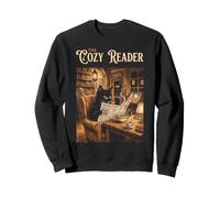 The Cozy Reader Black Cat Book Cafe Ramen Coffee Library Art Felpa