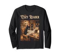 The Cozy Reader Black Cat Book Cafe Ramen Coffee Library Art Maglia a Manica