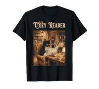 The Cozy Reader Black Cat Book Cafe Ramen Coffee Library Art Maglietta