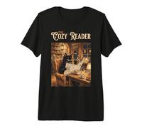 The Cozy Reader Black Cat Book Cafe Ramen Coffee Library Art Maglietta Premium