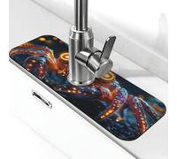 The Crab with Glowing Eyes Sink Splash Guard Faucet Mat, Kitchen Faucet Pad,Faucet Handle Drip Catcher Tray Tray Drying Mat for Bathroom (38,1 x 14 cm)