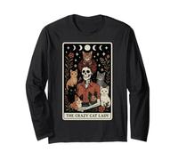 The Crazy Cat Lady Cat Mom Scheletro Tarocchi Carta Witchy Moon Maglia a Manica