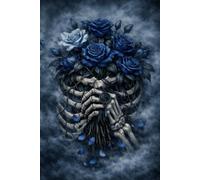 The Crimson Petals: Blue petals falling over bones