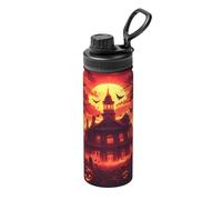 The Crow in Front of The Castle Gate - Bollitore termico sportivo da 510 g, bottiglia in acciaio inox a doppia parete con coperchio a prova di perdite, perfetto per esterni, palestra, campeggio e uso