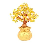 The Crystal Tree Feng Shui Crystal Money Wealth Tree Luck Tree Natural Crystal Bonsai Money Tree per Office Decorazione della scrivania Ornamenti di Cristalli (Giallo)