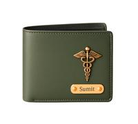 THE CUSTOMISED GIFT Portafoglio da uomo in pelle con nome e ciondolo personalizzato | Regali per uomini, marito, fidanzato, personale, dipendenti, clienti, colleghi, amici, Verde oliva, classico