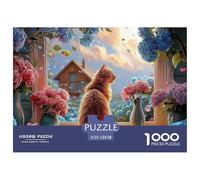 The Cute Orange Cat Sits on The Windowsill 1000 Pezzi Carta Ecologica Resistente Bundle Di Puzzle Kitten Anti-stress Gioco in Famiglia Puzzle Per Decorazione Domestica 52x38cm/1000pcs