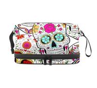 The Dead of Sugar Skulls - Trousse a doppio strato per cosmetici per donne e ragazze, borsa da viaggio per trucchi, pratica borsa organizer con scomparto per pennelli, Multi, 27x15x14 cm/10.6x5.9x5.5