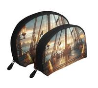 The Deck of A Pirate Ship - Beauty case da viaggio con stampa di una nave pirata, 2 pezzi, bianco, Taglia unica
