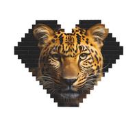 The deep-Eyed Leopard Print Building Brick Block Puzzle - Cuore a forma di puzzle immagine, immagine di legno puzzle