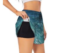 The Deep Ocean Pattern Summer - Pantaloncini sportivi da donna, a doppio strato, anti-esposizione, adatti per corsa, fitness e yoga, Nero, S