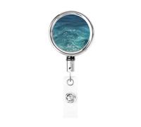 The Deep Ocean - Porta badge retrattile in metallo resistente, estensibile e regolabile, resistente all'usura