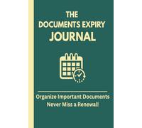 The Documents Expiry Journal: Organize Important Documents, Never Miss a Renewal: Track Expiry Dates for Important Documents and Stay Ahead of Renewals