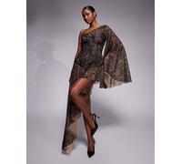 The Dolls House Circa - Evangeline - Vestito monospalla in pizzo nero XS