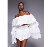 The Dolls House Circa - Madonna - Top bianco con volant e scollo alla Bardot in coordinato M