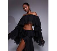 The Dolls House Circa - Madonna - Top nero con volant e scollo alla Bardot in coordinato M