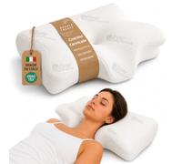 The Double Twenty - Cuscino Cervicale per Dormire Ortopedico - Doppia Altezza 12,5/9cm con Federa Lavabile in Argento Silver - Cuscino Memory Foam Antirussamento a Farfalla - Made in Italy e Oeko Tex