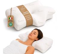 The Double Twenty - Cuscino Cervicale per Dormire Ortopedico - Doppia Altezza 12,5/9cm con Federa Lavabile in Bamboo - Cuscino Memory Foam Antirussamento a Farfalla - Made in Italy e Oeko Tex