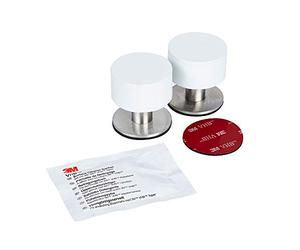 The Dove Factor Fermaporta autoadesivo bianco, in acciaio inox, con parte superiore ammortizzante del suono, adesivo 3M extra e panno per la preparazione della superficie (confezione da 2)