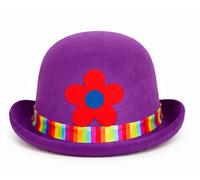 The Dragons Den Cappello a bombetta da clown per adulti, con decorazione floreale, ideale per circo e travestimento [viola]