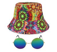 The Dragons Den Cappello da pescatore e occhiali stile hippie anni '60, accessorio per costume da festival psichedelico