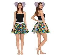 The Dragons Den Costume patchwork multicolore per adulti con orecchie e coda da elefante [XS]