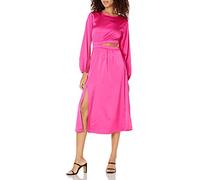 The Drop Abito Midi Jacob A Maniche Lunghe Con Apertura, Sobrio E Setoso da Donna, Rosa Shocking, XL