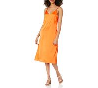 The Drop Ana Silky Vestito con scollo a V midi sottoveste da Donna, Large, Arancio fuoco