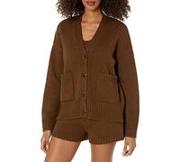 The Drop Brigitte Chunky Button Front Pocket Ribbed Cardigan da Donna, Chicco Di Caffè, XL