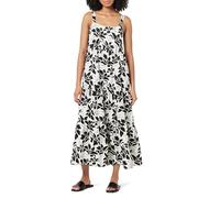 The Drop Britt, Maxi Abito Svasato A Balze da Donna, Stampa Floreale Nero/Bianco, XL